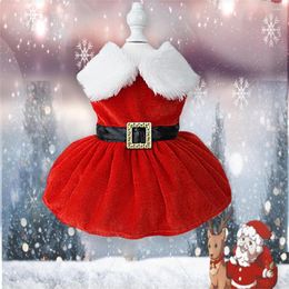Dog Apparel Pet Christmas Dresses For Small Medium Cat Soft Puppy Kitten Red Xmas Dress Waistband Bow Decoration Chihuahua Clothing