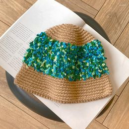 Berets Retro Knitted Bucket Hat Women's Colorful Woven Fisherman's Hats Crochet Casual Panama Bob Cap