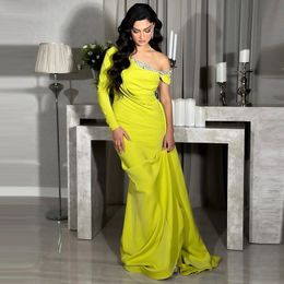 Exquisite Single Sleeve Evening Dresses Sequines Pleat Satin Formal Gown Overskirt Arabic Dubai Vestidos De Fiesta