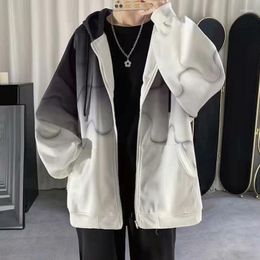 Men's Jackets Fashionable Hooded Jacket For All Genders Loose Fit Gradient Colour Zippered With Pockets Hip Hop Men Women Fashion Korean