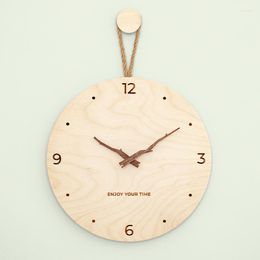 Wall Clocks Nordic Minimalist Wooden Rope Clock Creative Hanging Watch Mute Quartz Home Living Room Office Decoration