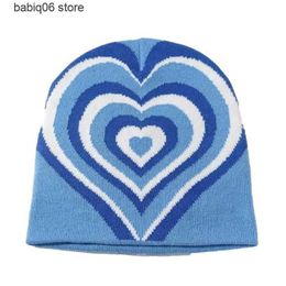 Beanie/Skull Caps 2023 Kpop Fashion Y2K Beanie Love Jacquard Knit Cap Winter Women's Hat Korean Warm Quality Wool Caps Men Unisex Knitted Beanies T230731