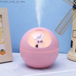 Humidifiers Portable Air Humidifier Mini Aromatherapy Oil Diffuser Cute Rabbit USB Ultrasonic Atomizer Mute Humidificador with Colourful Lamp Q230901