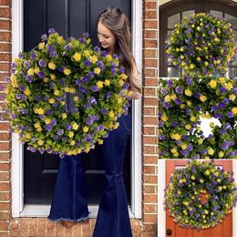 Decorative Flowers Spring Festival Summer Purple Yellow Wreath Simulation Flower Door Hanging Wreaths For Front Outside