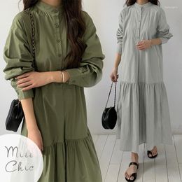 Casual Dresses Korean Fashion Loose Maxi Dress Long Sleeve Button Ruffles White Shirt Women Y2k Vestido 2023 Autumn Clothes Streetwear