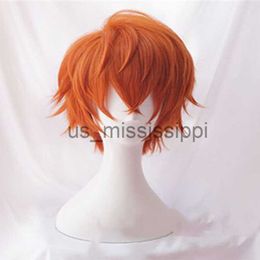 Cosplay Wigs High Quality Mystic Messenger 707 Cosplay Wig Short Red Orange Heat Resistant Synthetic Hair Anime Cosplay Wigs Wig Cap x0901