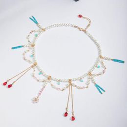 Pendant Necklaces Ancient Chinese Hanfu Necklace Imitation Pearls Beaded Multi-Layer Jewelry For Women