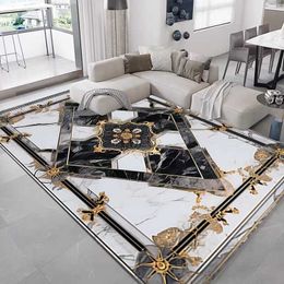 Nordic Style Carpets for Living Room Luxury Bedroom Decor Rug Abstract Geometric Pattern Floor Mat White Golden Marble Carpet HKD230901