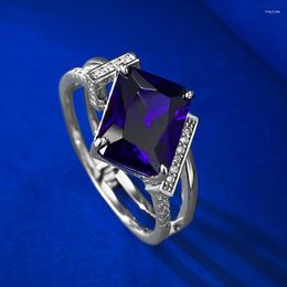 Cluster Rings Spring Qiaoer Luxury 925 Sterling Silver 8 10MM Lab Sapphire Gemstone Ring For Women Wedding Party Fine Jewellery