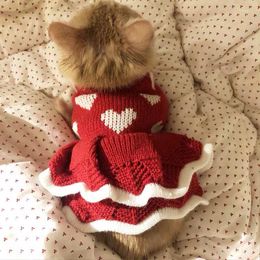 Dog Apparel Pet Skirt Cat Cake Princess Love Clothes Dress Sweater Red Heart
