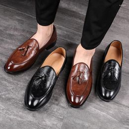 Dress Shoes Men Brown Black Loafers Tassels Handmade Business Solid Round Toe Slip-On For With