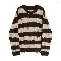 Women's Sweaters Korean Style Grunge Striped Oversize Sweater Women Vintage Harajuku Hollow Out Knitted Top Hippie Kpop Casual Jumper