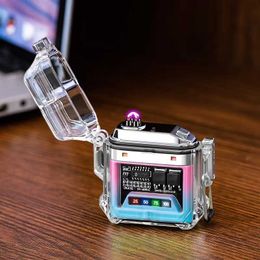 Transparent Case USB Charging Lighter Outdoor Waterproof Electronic Pulse Digital Power Display Dual Arc Smoking Accessories 2P3S