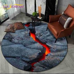 3D Volcano Lava Magma Area Rug Round Carpet Rug for Living Room Bedroom Footpad Pet Mat Decoration Kid Play Non-slip Floor Mat HKD230901