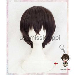 Cosplay Wigs New Arrival Anime Bungo Stray Dogs Dazai Osamu Short Brown Curly Hair Heat Resistant Cosplay Costume Wig Keychain Cap x0901