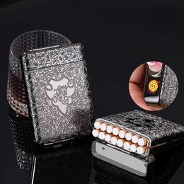 Metal Stereo Embossed Tungsten Wire Ignition Cigarette Case Charging Lighter 16 Thick Smoke Thickened Moisture Proof USB VWSL