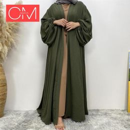 Ethnic Clothing Muslim Fashionable Wrinkle Crepe Plain Abaya With Pocket Elastic Cuff Simple Modern Wear Islamic Dress Open Robe