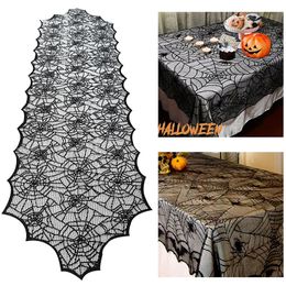 Other Event Party Supplies Halloween Decoration Lace Spider Web Skeleton Skull Tablecloth Black Fireplace Mantel Scarf Event Party Decoration Supplies 230831