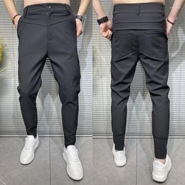 Men's Pants Men Slim Fit Ankle Length 2023 Spring Summer Suit Fashion Casual Business Office Trousers Dress A113