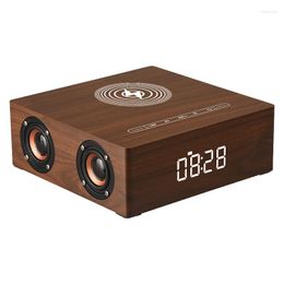 Table Clocks Bluetooth Wireless Speaker Tf PC TV Desktop Wooden Subwoofer LED Digital Clock Bedside Alarm AUX FM