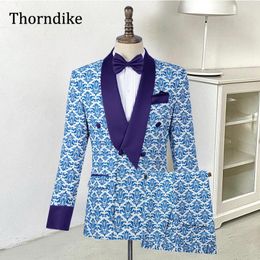 Men's Suits Thorndike Custom Made Formal Suit For Men Shawl Lapel Double Breasted Print Wedding Diner Wear Tuxedos Groom Groomsmen 3Pcs