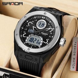 Wristwatches Sanda 3138 Led Analog Digital Display Alarm Mode Wrist Clock For Men Trendy Fashion Waterproof Outdoor Sports Stop Watch