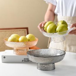 Plates Hammer Texture Transparent Glass Fruit Tray House Party Snack Storage Bowl Japanese-style High-footed Gold Dish