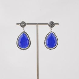 Dangle Earrings Colorful Blue Yellow Crystal CZ Pave Gold Plated Simple Style Suitable Gift For Women