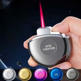 2023 Creative Space UFO Windproof Red Flame Butane No Gas Lighter Magnetic Suction Round Cover Press Ignition Fashion Gifts SD97