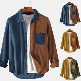 Men's T Shirts Mens Spring And Autumn Fashion Casual Contrast Corduroy Long Sleeve Shirt Business Flower Clothes Beachwear Party