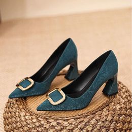 Dress Shoes Brand Women Suede High Heels Chunky Walking Sandals 2023 Autumn Designer Sexy Pointed Toe Party Pumps Mujer Zapatos