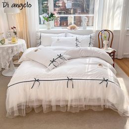 Bedding Sets Solid Color Lace Embroidered Princess Collection Soft Set Quilt/Duvet Cover Bed Linen Flat Sheet Pillowcases #/L