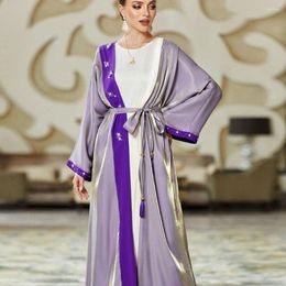 Ethnic Clothing In Matching Set 2 Piece Rhinestone Muslim Woman Kimono Abaya Clothes Khimar Long Evening Dresses Kaftan Vacation Party Dress