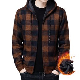 Men's Sweaters Winter Men Knitted Cardigan Sweater Fleece Thickened Casual Loose Hooded Zipper Shirt Colorblock Jacket Coat 230831