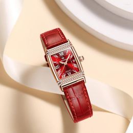 Wristwatches TAXAU Luxury Quartz Watch For Women Imported Movement Comfortable Leather Watchband Rose Gold Square Diamond Wristwatch