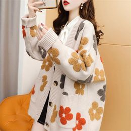 Women's Knits Winter Single-breasted Cardigan Sweater Coat Loose Retro Hooded Knitted Cardigans Female Casual Dolman Sleeves Outwear