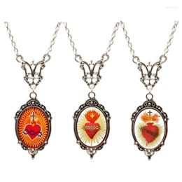 Pendant Necklaces Embossed Oval Lace Frame Burning Heart Clavicle Chain Choker Anniversary Gift F19D