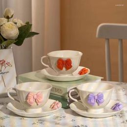 Cups Saucers Cute Girl Heart Ins High Beauty Coffee Cup Dish Set Bow Princess Style Ceramic With Afternoon Tea Dim Sum