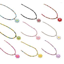 Pendant Necklaces Bohemian Hand-woven Seed Bead Daisy Necklace Rice Flower Collar