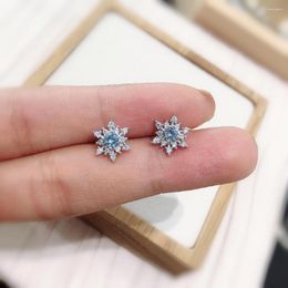 Stud Earrings Women's Blue Crystal Snowflake Fashion Silver Color CZ Christmas Gifts Party Jewelry Girls Daily