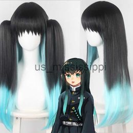 Cosplay Wigs Anime Demon Slayer Tokitou Muichirou Cosplay Wig Kimetsu No Yaiba Kisatsutai Tokitou Muichirou Wig Black Green Wig x0901