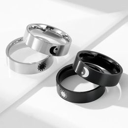 Cluster Rings 6mm Stainless Steel Brushed Matte Star Moon Couple Ring Men And Women Wedding Proposal Pair Jewelry