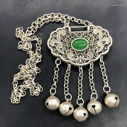 Pendant Necklaces Chinese Tibetan Silver Jade Long Life Rich Lock Fringe Double Hollowed Ruyi Chain Gift