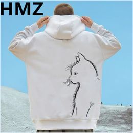 Men's Hoodies Sweatshirts HMZ Winter High Street Cotton Men Sweatshirt Fashion Streetwear Cat Print For Casual Loose Pullovers Hoody 230831