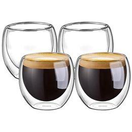 100% New Brand Fashion 4pcs 80ml Double Wall Insulated Espresso Cups Drinking Tea Latte Coffee Mugs Whiskey Glass Cups Drinkware296W
