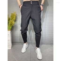 Men's Pants British Style Fashion Drape High Waist Men Dress Suit Simple All Match Business Formal Wear Slim Fit Solid Trousers A141