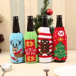 DHL Christmas knitted wine bottle cover party Favour xmas beer wines bags santa snowman moose beers bottles covers