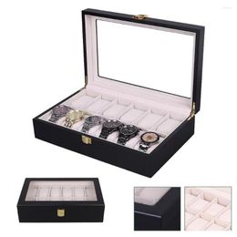 Watch Boxes Box 6/10/12 Grids Black Matte Spray Paint Watches Case Organizer Men Women Jewelry Display Wooden Storage Gift