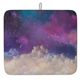 Table Mats Sky Clouds Night Dish Drying Mat For Kitchen Cups Dishes Absorbent Placemat Accessories