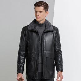 Men's Leather Faux YN2108 Top Fur Coat Lapel Mid Length Natural Sheep Warm Soft and Breathable 230831